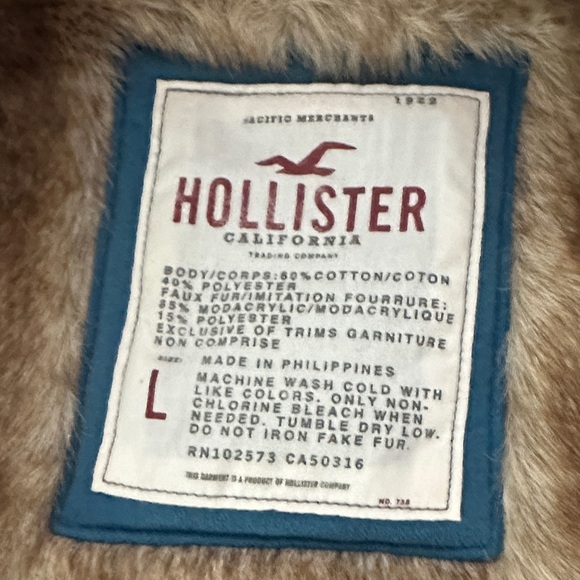 Y2K Rare Hollister Tan Faux Fur zip up hoodie/ Jacket size Large - Picture 5 of 16